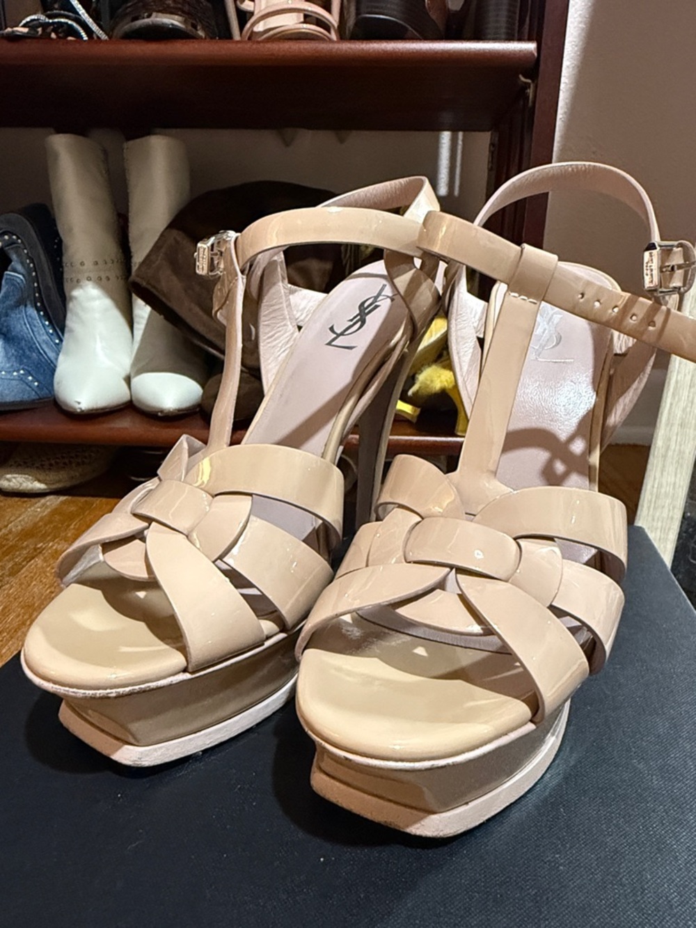 Saint Laurent Nude Patent Leather Platform Sandals